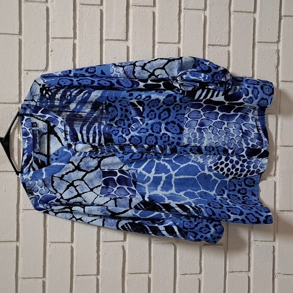 Susan Graver Button-Up Snakeprint 3/4 Button Sleeve Blouse. Size XL - Picture 1 of 9